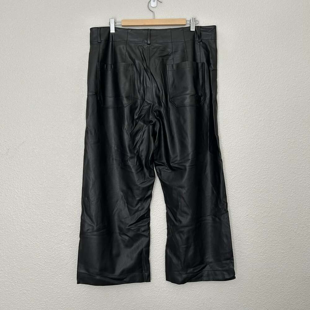 Maeve Colette Cropped Wide-Leg Black Vegan Leather Pants Size 34